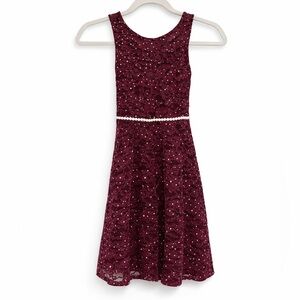Speechless Burgundy Lace Kids Dress with sparkly Accent